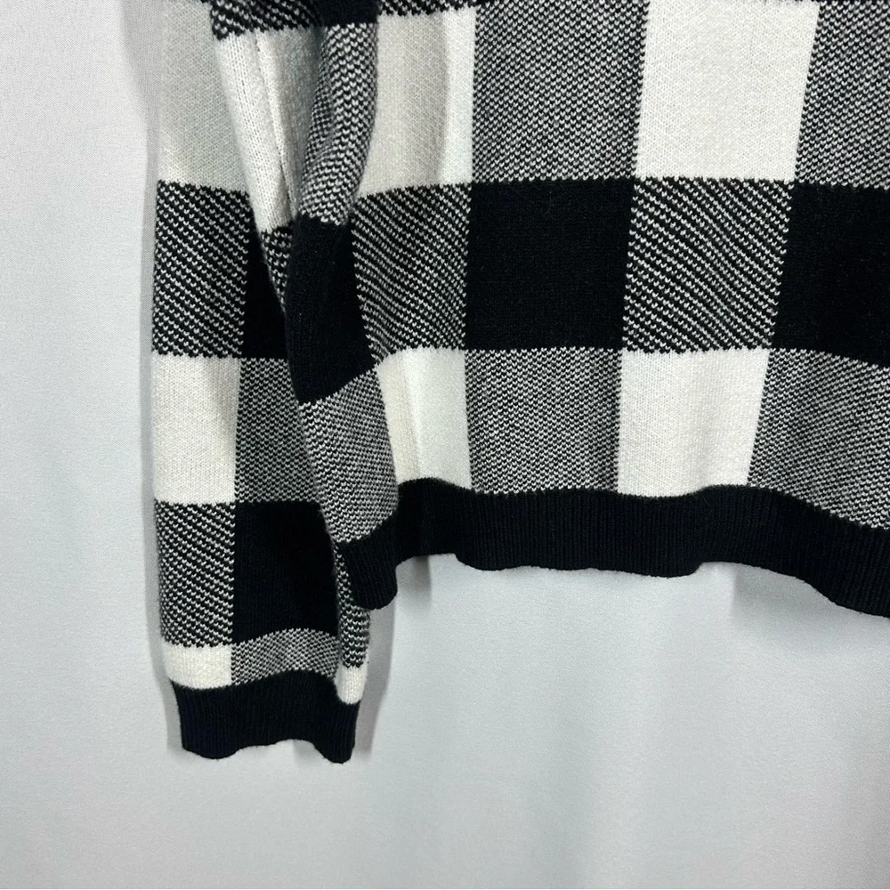 Anthropologie | Plaid Ruffle Collar Pullover Sweater Black White Women’s Size L - Picture 7 of 14